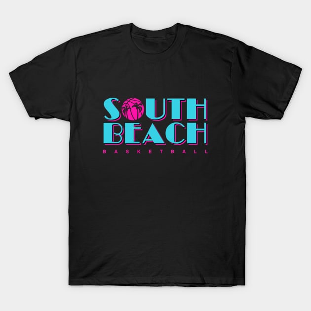 South Beach Basketball - Black T-Shirt by KFig21